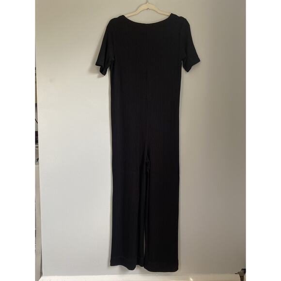 Reformation Jeans Black Camille Ribbed Knit M Tencel Modal Jumpsuit Romper Comfy - Picture 7 of 9